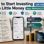 How to start investing with little money coins forming an ascending growth staircase for UK and US beginners