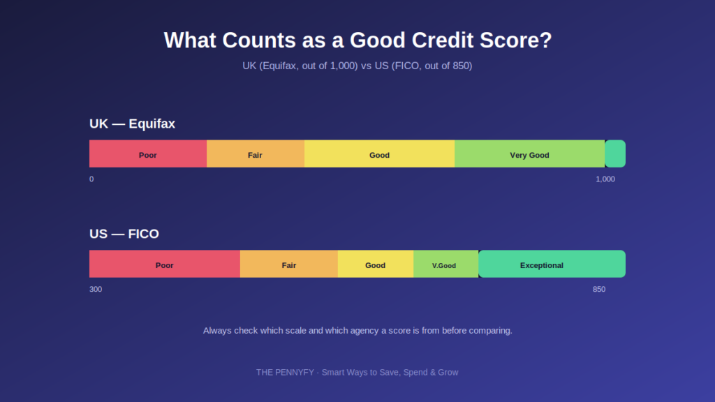 UK and US credit score range comparison chart good credit score